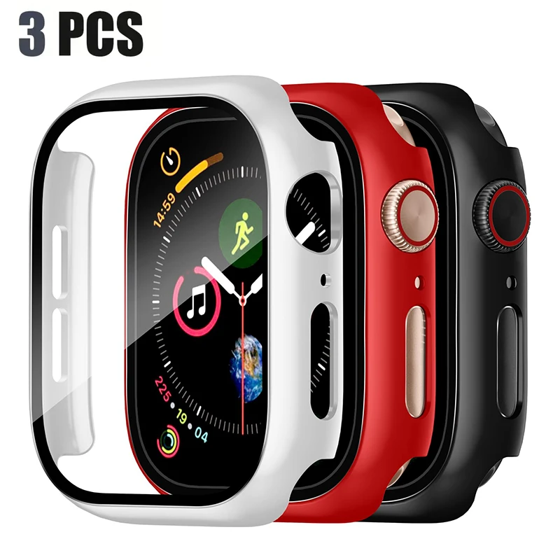 3 Pack Tempered Glass Cover for Apple Watch Screen Protector Case 9 8 7 6 5 4 3 SE 40MM 41mm 46mm 45mm 10 42mm 38mm Accessories