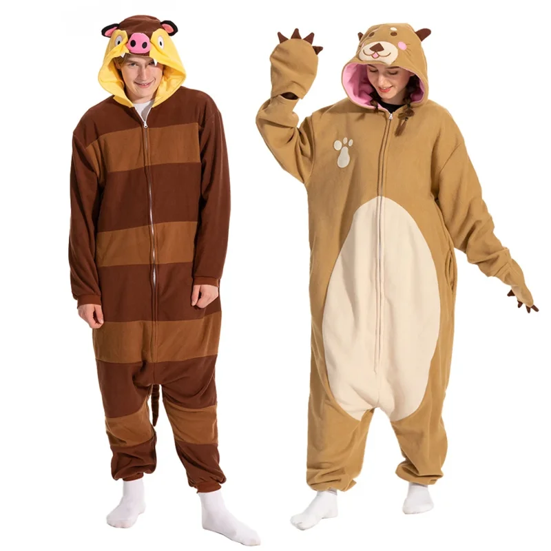 Favofans animal Kigurumi adults opossum Beaver onesies women men pajamas Halloween costumes cosplay jumpsuit Christmas gift