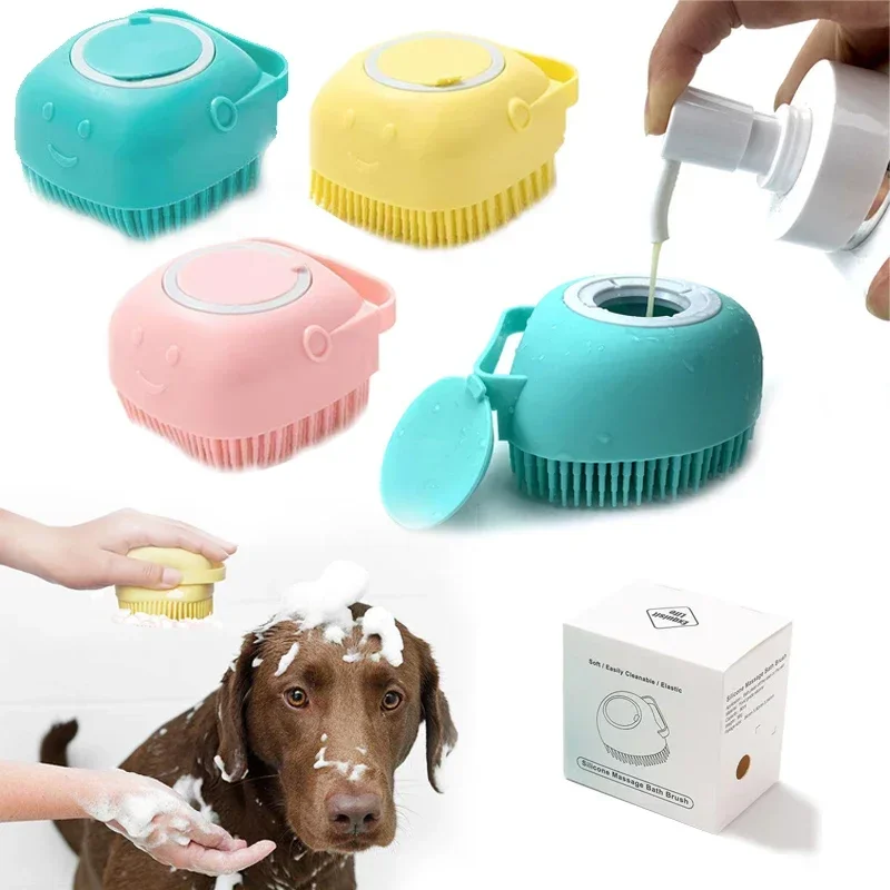 Massager Dog Cat Shampoo Brush Pet SPA Grooming Massage Comb Pet Bath Brush Soft Safety Silicone Rubber Brushes  Pet Shampoo