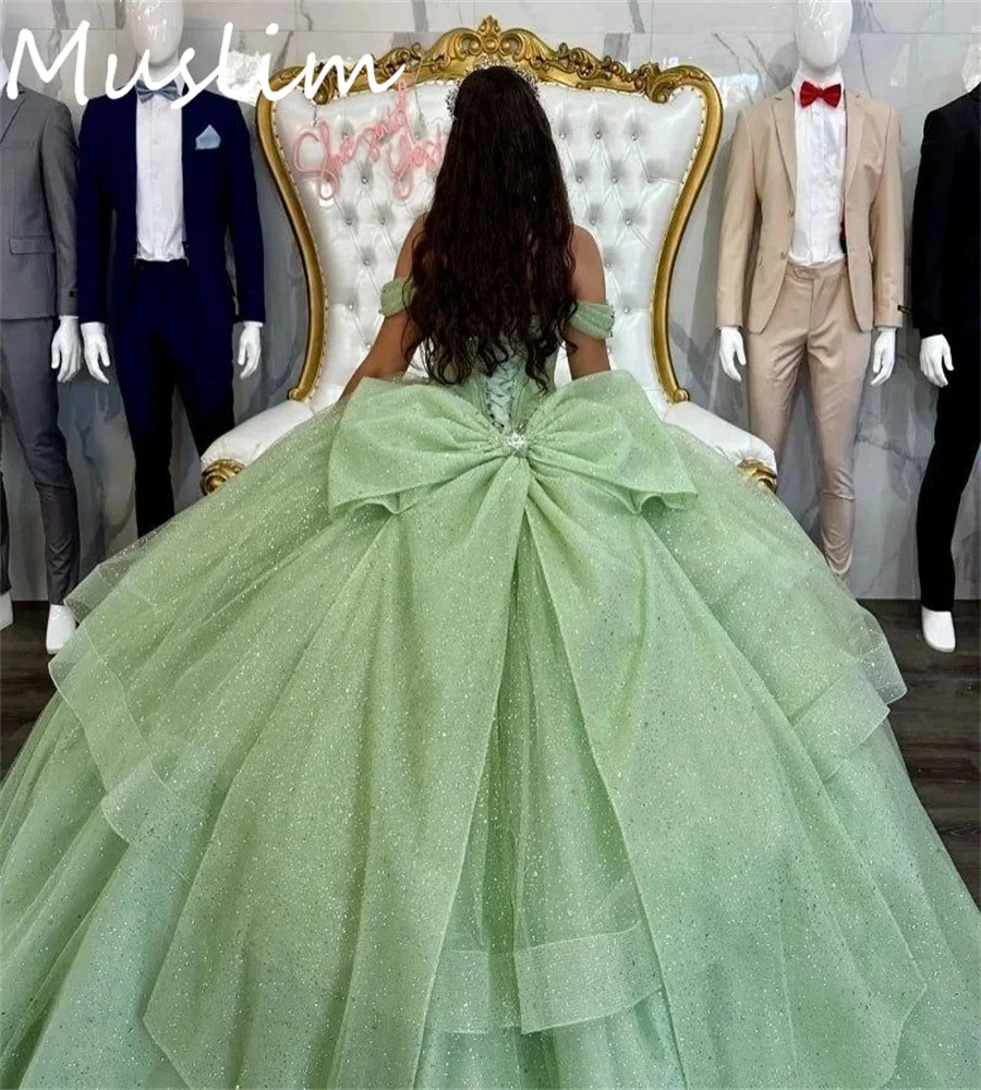 Shine Sage Quinceanera Dresses 2025 Bufiasta tiulowa sukienka z koralikami Fifteen Birthday Dress Spersonalizowany gorset Vestidos De 15 Años Quincea uy