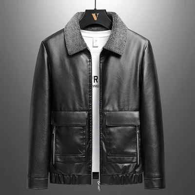 

2023 Winter New Style Men's Jackets PU Leather thicken Jacket Men Slim Fit Fashion Motorcycle Solid Overcoats Full Size M-5XL