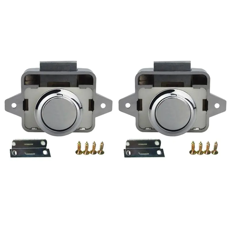 

AU28-2Pcs 26Mm Push Lock Latch Button Catch Lock Motorhome RV Cabinet Cupboard Door Knob, Chrome