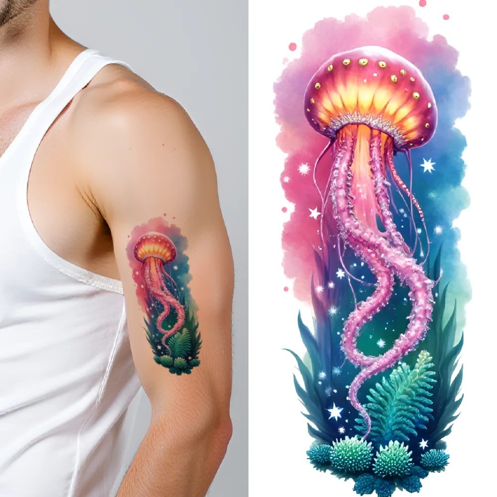 

12pcs Temporary Tattoo Sea Slug Waterproof Long-lasting Body Stickers Angel Fish Starfish Realistic Temporary Tattoos Fish For
