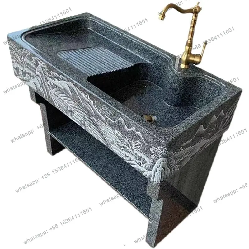 

Courtyard marble laundry pool with washboard laundry sink whole stone integrated basin