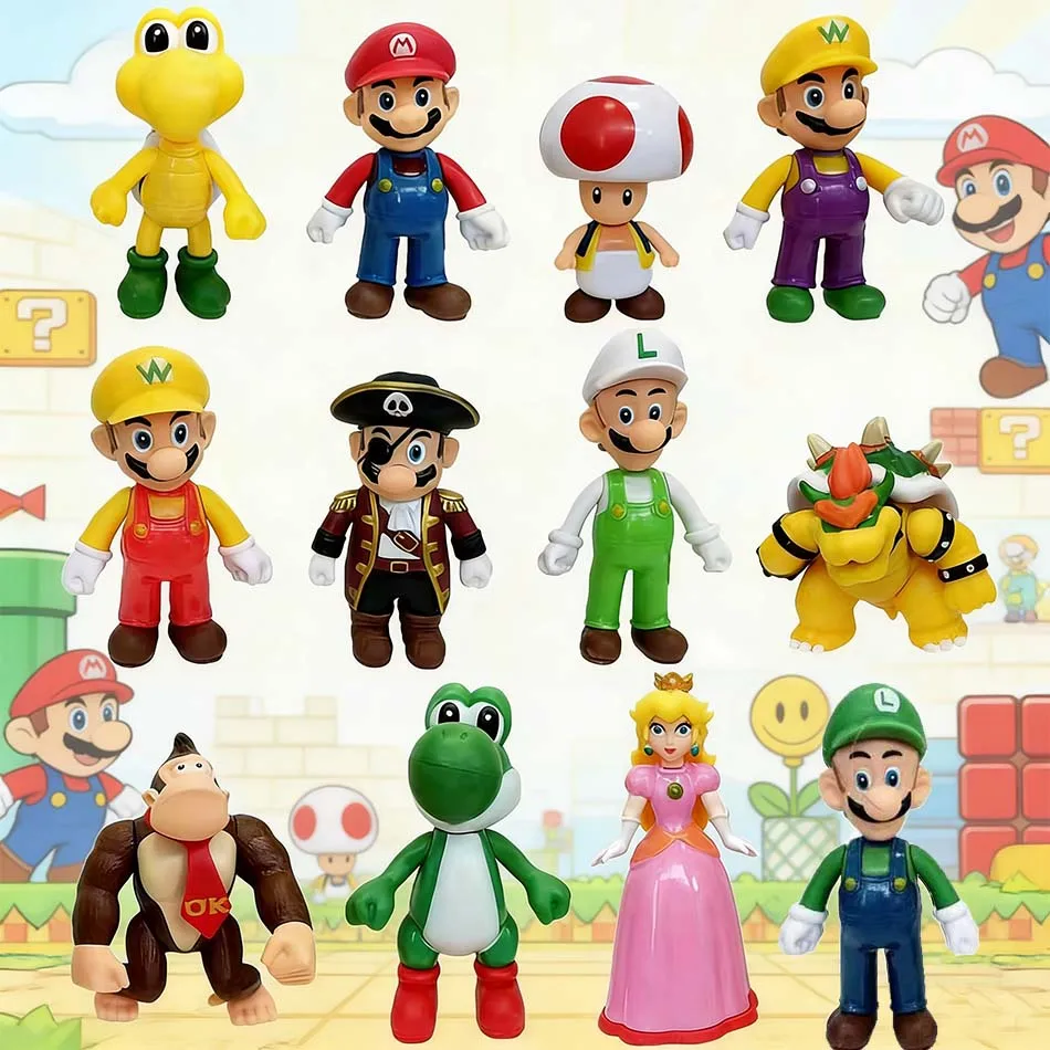 

Горячая новинка 2026: Набор из 12 фигурок Марио, Супер Марио и динозавров ручной работы для украшения тортов