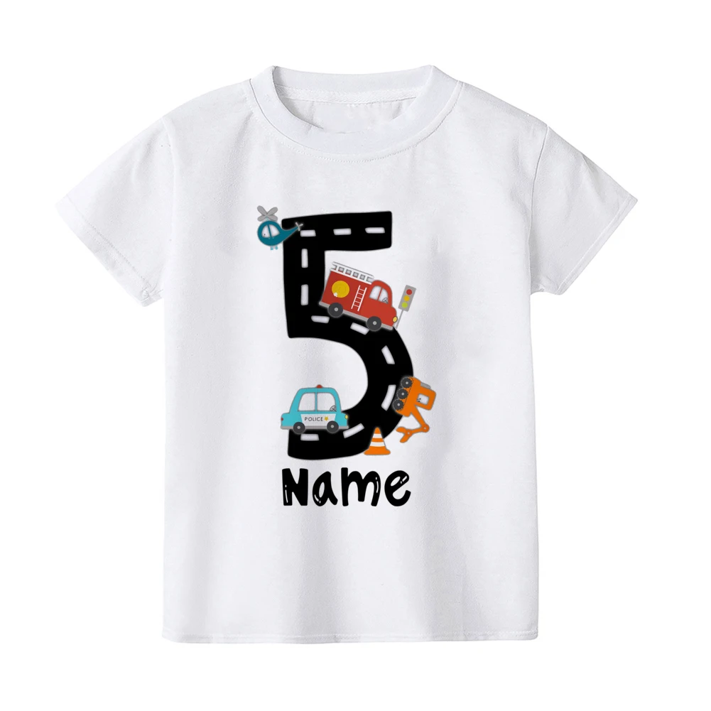 T-shirt de Construction Personnalisé avec Nom pour Garçon, Vêtement de Véhicule, Cadeau de ixd'Anniversaire pour Enfant