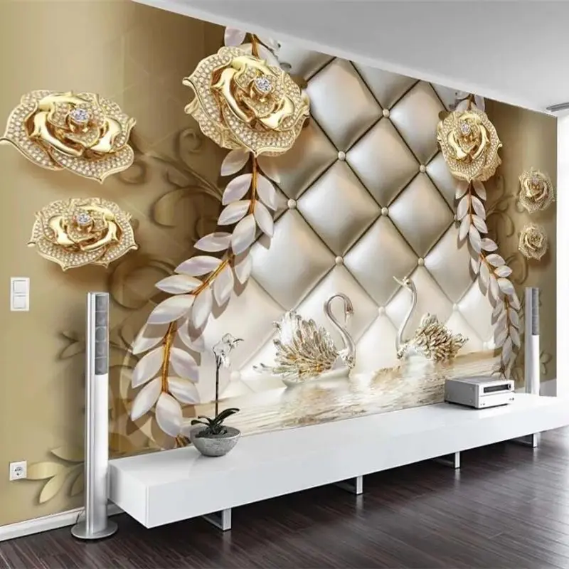 

wellyu Custom wallpaper 3d murals gold full house jewelry background wall living room exquisite leather carving soft bag mural