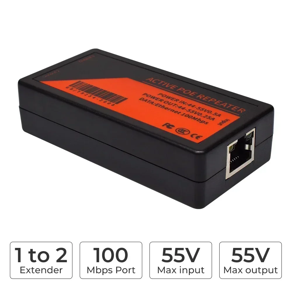 PEGATAH 1 to 2 Ports PoE Extender 100Mbps POE Extender for Ip Port Max Extend 100m Transmission Extender for NVR IP Camera AP IP