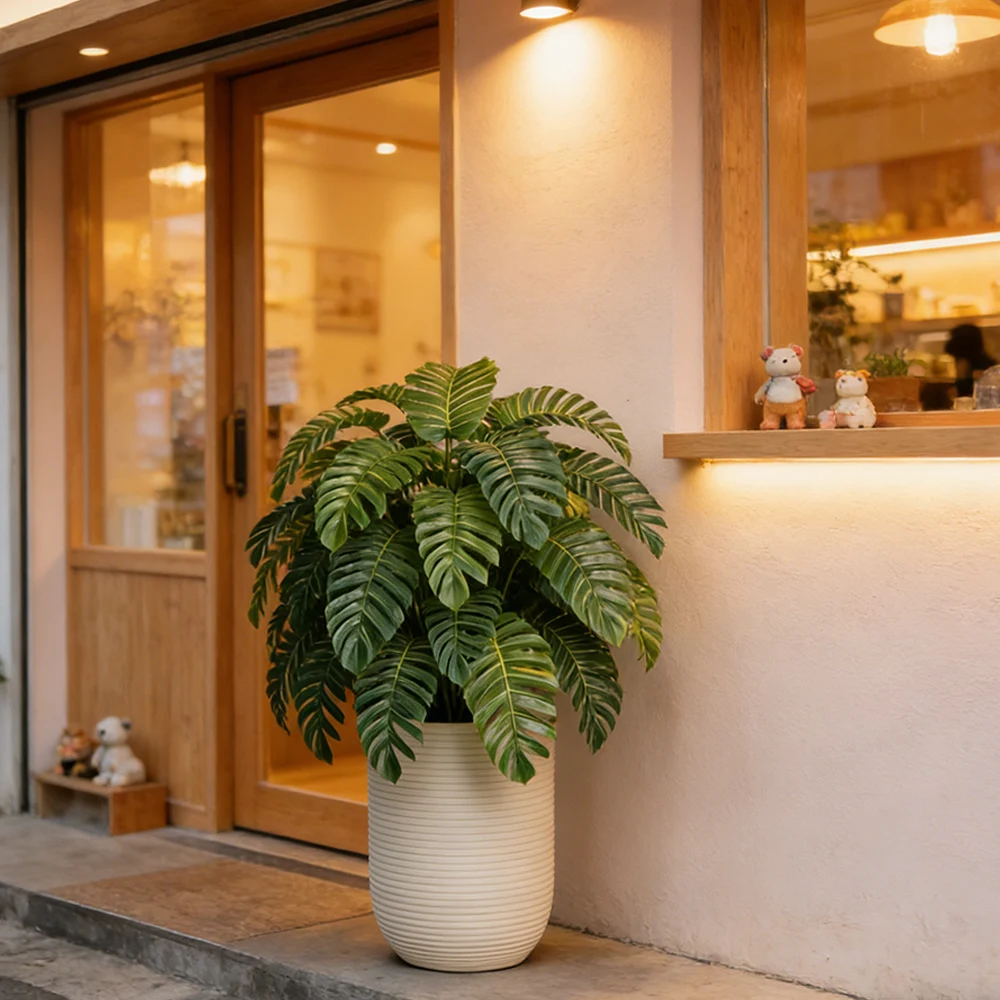 65cm 18 Blätter Künstliche Palme, Künstlicher Monstera-Baum, Plastik-Bananenblätter, Tropischer Maranta-Baumzweig für Haus- und Gartendekoration – Detail 9