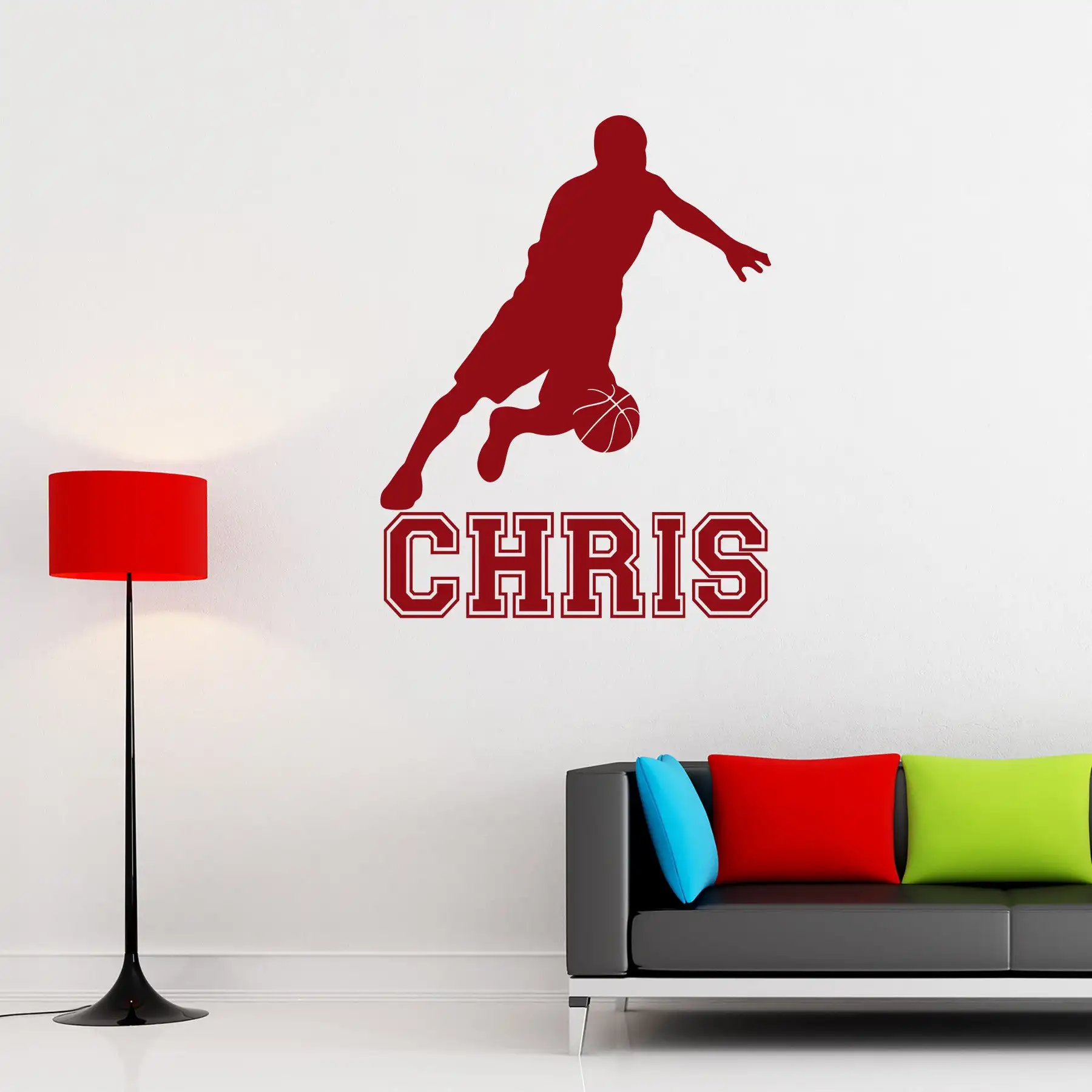 Room Vinyl Home Decoration Background Wall Sticker Basketball Player Personalized Name Basketball Kids Room Decoration G-119