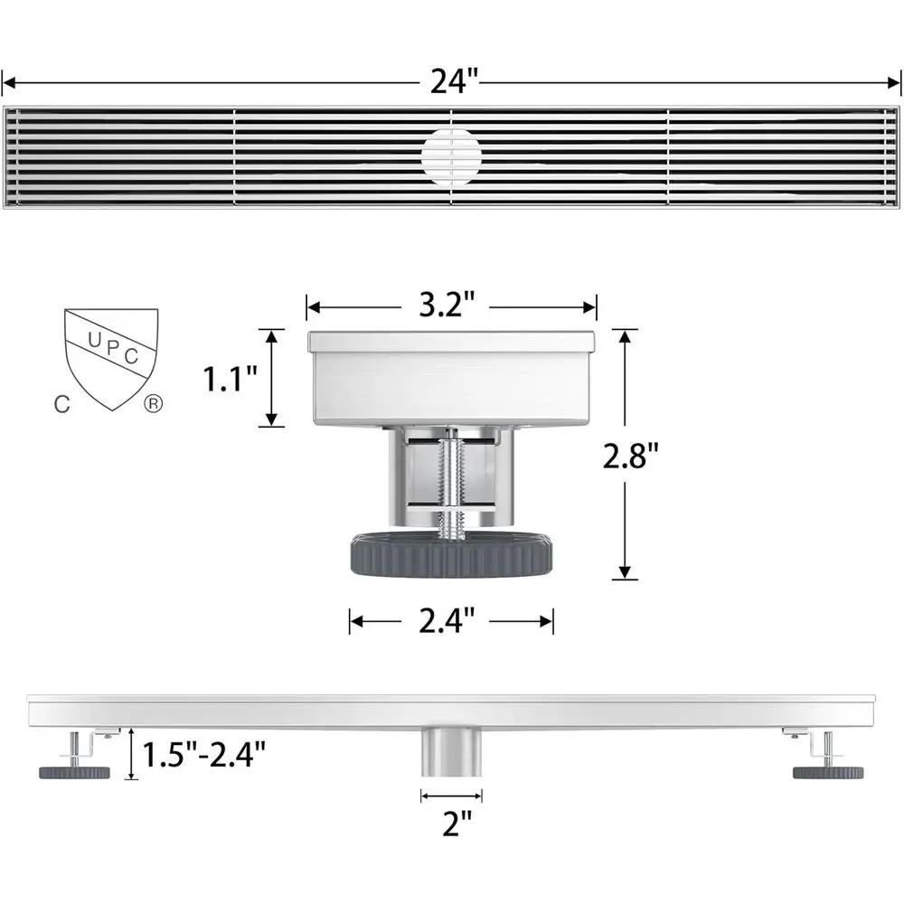 24 مصفاة دش مستطيلة مع شبكة سلكية، نيكل مصقول، 304 ستانلس ستيل، معتمدة من CUPC #3