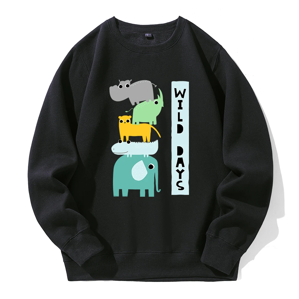 Cartoon Animal'S Wild Days Printing Men Hoody Warm Fleece O-Neck Hooded Casual Fashion Tide Sweatshirt Classic Sports Hoodies