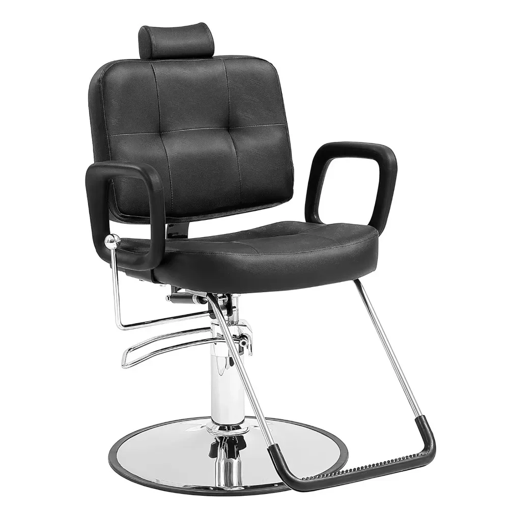 Hydraulic Barber Chair 360° Swivel 90°-125° Reclining for Hair Stylist, Max Load Weight 330 lbs, Salon Equipment, Black