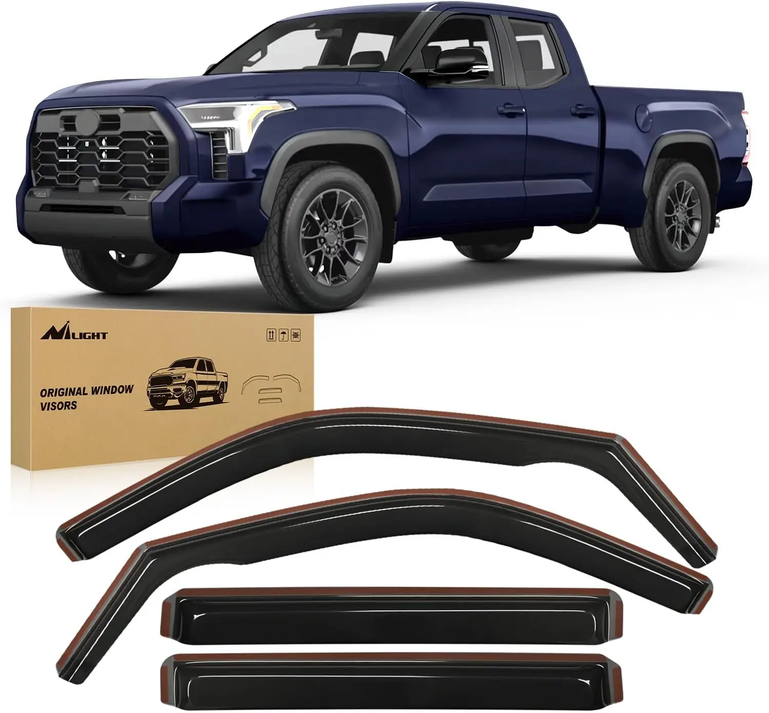 Nilight Smoke Window Visors Rain Guards Outside Mount Side Window Deflectors for Toyota Camry XV70 2018-2024 Highlander 2020-2026 Tundra Double Cab 2022-2024 Sun Rain Wind Deflectors Automotive Exterior Accessories
