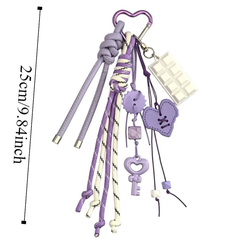 قفل الكرتون فتاة القلب المفاتيح المنسوجة يدويا مكافحة خسر على شكل قلب حقيبة قلادة Y2k حقيبة الديكور حبل مضفر مفتاح سلسلة