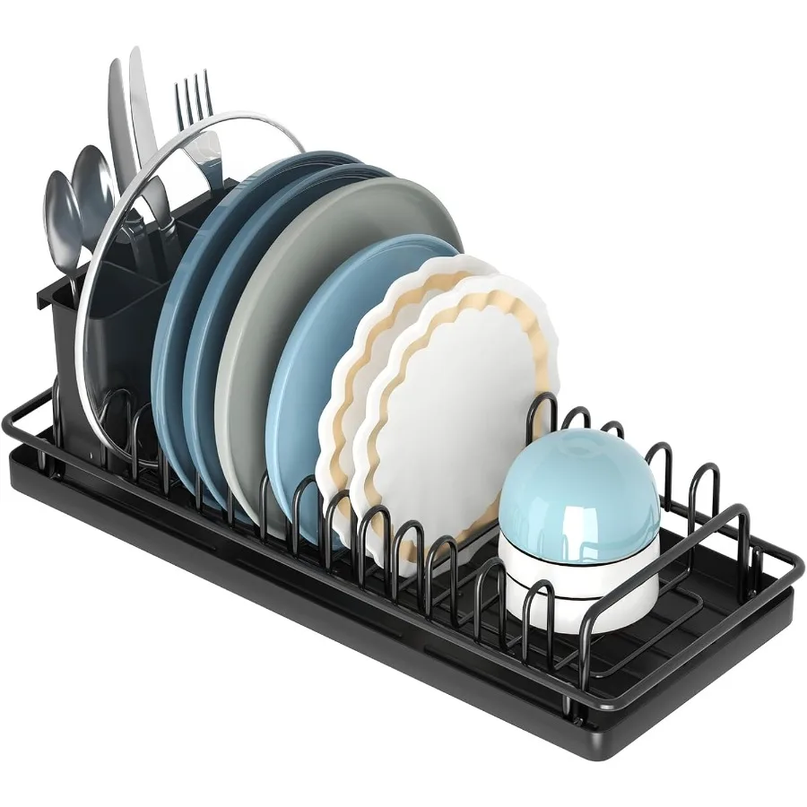 

Small Dish Drying Rack Compact Dish Rack with Silicone Tray and Caddy Multifunctional Dish Drainer Sink Drying Rack for Kitchen