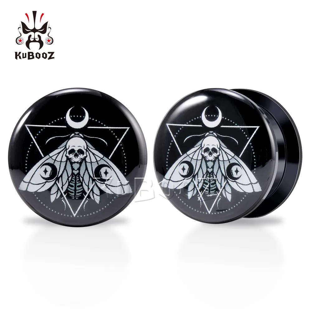 KUBOOZ Unique Acrylic Triangle Skeleton Moth Earring Gauges Ear Plugs Tunnels Piercing  Stretchers Body Jewelry Expanders 2PCS