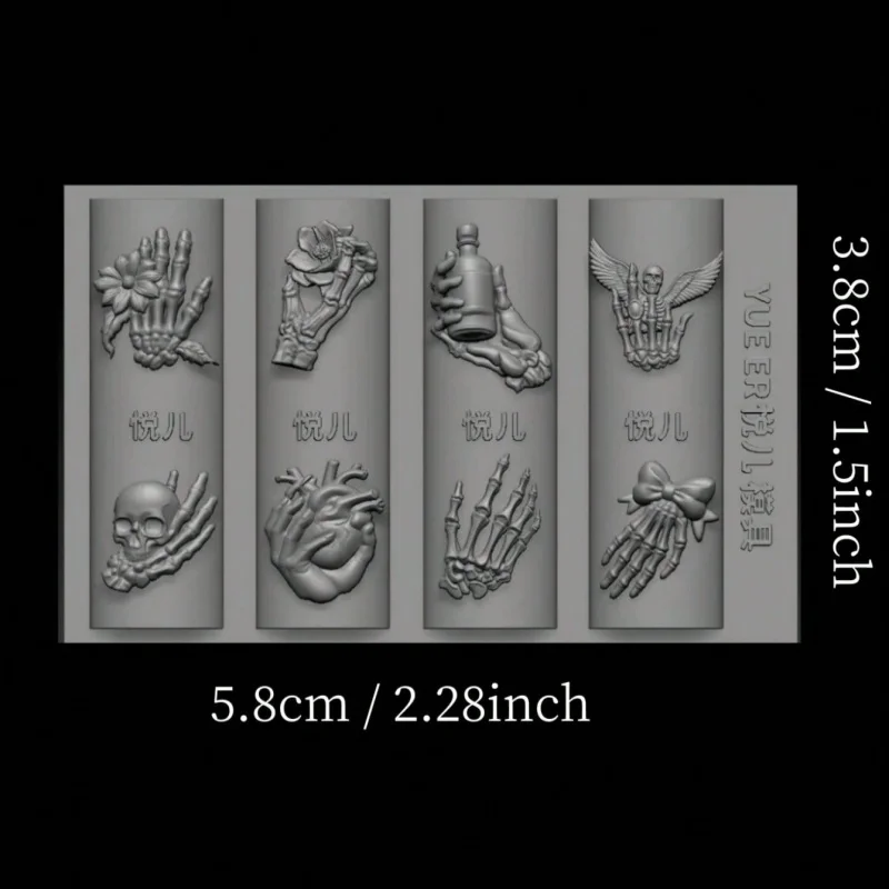 Nail Art Mold Set Combination Wings Feathers Cross Skull Hand Knife Rose 3D Nail Art Decorations Transparent Silicone Mold view 6