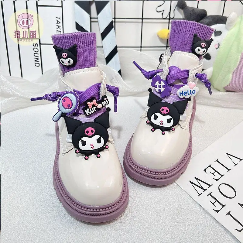 Sanrio Kuromi Anime Children Thickened Martin Boots Korean Version Cute Winter Comfortable Girl Kawaii Plush Casual Short Boot