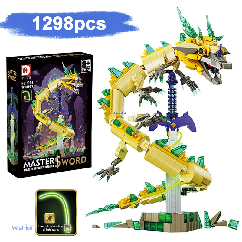 7034 Modello di spada a strappo del drago bianco 1298 pezzi Kit di blocchi di costruzione Giocattoli assemblati per regali di compleanno di creatività per bambini