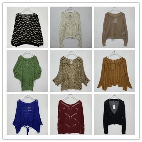 

Handmade Vintage Hollow out Knitted Sweater with Tassel Cloak Sweet Sle V-Ne Long Sve Loose Fit Cotton Blend Sweater