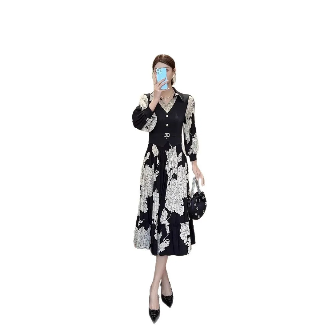 Miyake-女性用プリーツドレス,スプライスプリントシャツ,ランタンスリーブ,ルーズ,ラージサイズ,ラージプリーツスカート,春,2022