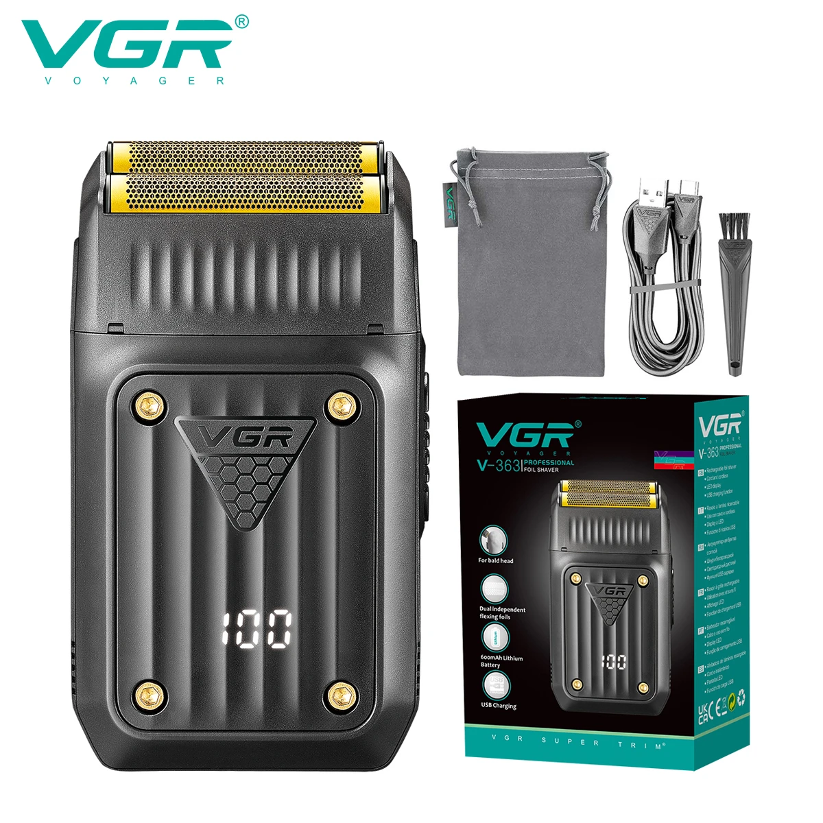 VGR Razor Professional Shaver Electric Beard Trimmer Digital Display Razor Reciprocating Razor Rechargeable Shaver for Man V-363