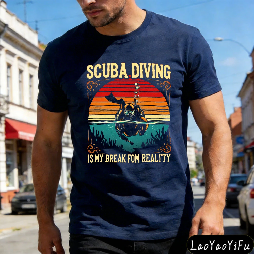 Scuba Diving Is My Break From Reality Summer Men T-Shirt Vintage Graphic Design Casual Wear for Beach Outdoor Activities Tops