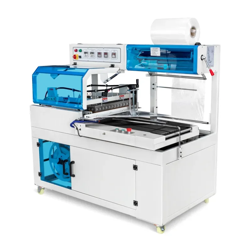 FQL450 Automatic High Efficiency L Type Sealing Cutting Integrated POF Film Adaptation Heat Shrink Line for Food PLC Wood