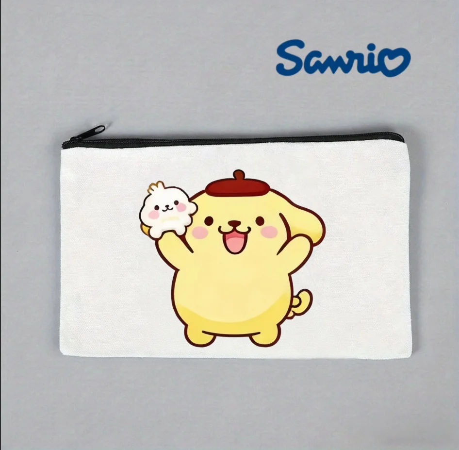 

1PC Sanrio Pompompurin & Friend Canvas Makeup Bag, Kawaii Cosmetic Pouch