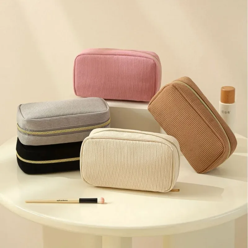 Corduroy Travel Cosmetic Bag Portable Makeup Storage Bag Purses Women Zipper Make Up Organizer Travel Storage Bag And Makeup Bag image 2