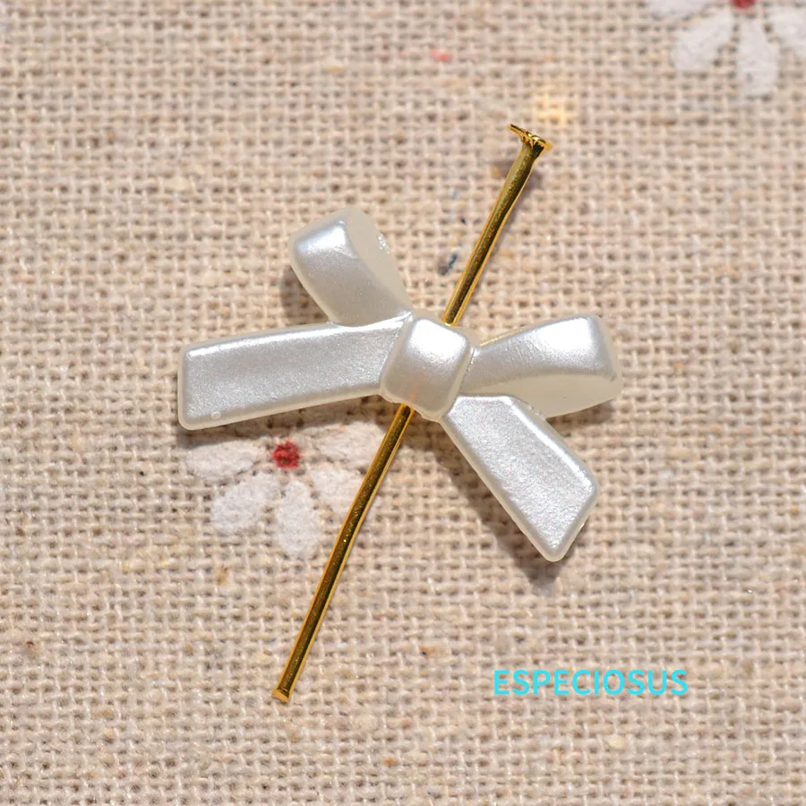 22MM Beige Color Imitation Pearl Bowknot Beads ABS Bow Spacer Bracelet Necklace Making Fittings DIY Jewelry Accessories 50pcs