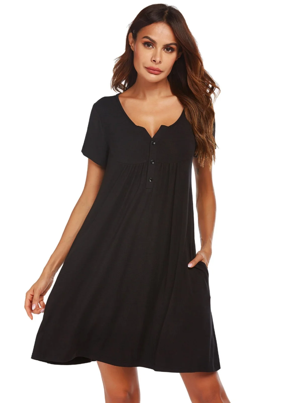 Summer ort Sve ket Color Blo Midi Dr A-Line Skirt V-Ne Women's Faion Polyester Fiber 8-24 Years Old