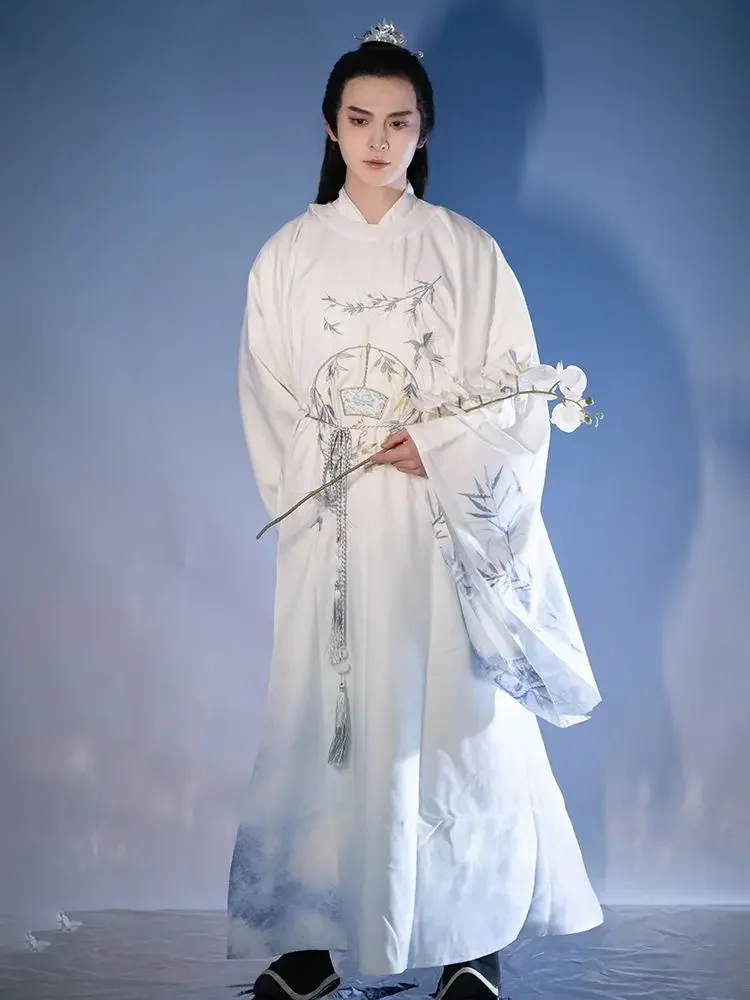 الزي التقليدي الصيني القديم للرجال ، هانفو ، طوق متقاطع ، طول الخصر ، مطبوع