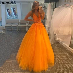 Bafftafe Golden Yellow Formal Prom Dresses Beaded Appliques Lace V-Neck Backless Women Long Evening Gowns Customized Party Dress