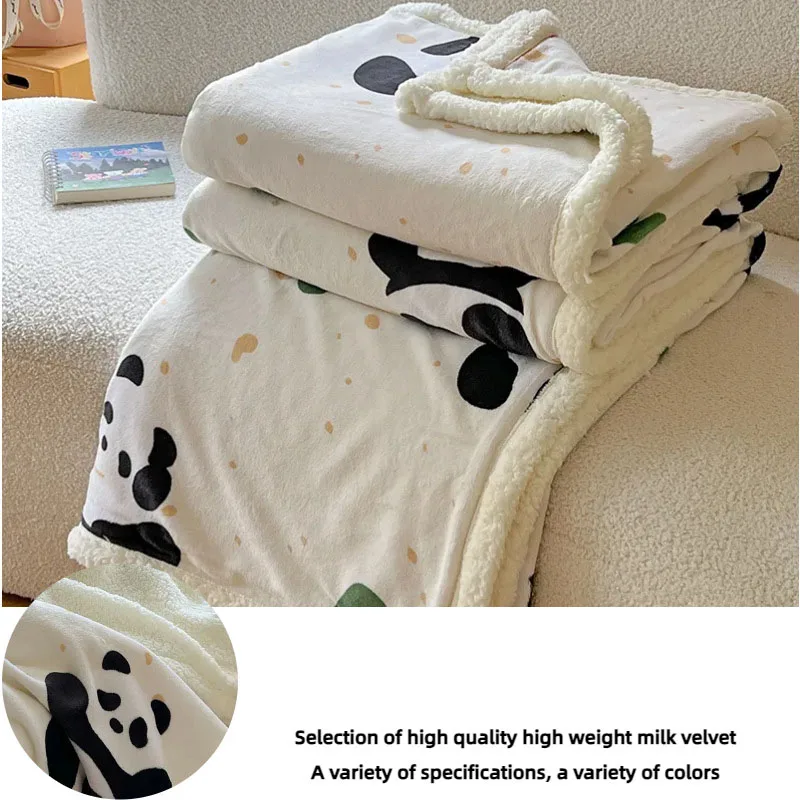Cartoon Printed Lamb Wool Blanket Thick Warm Milk Velvet Double-Layer Nap Blankets Single Shawl Cushion for Children Adults