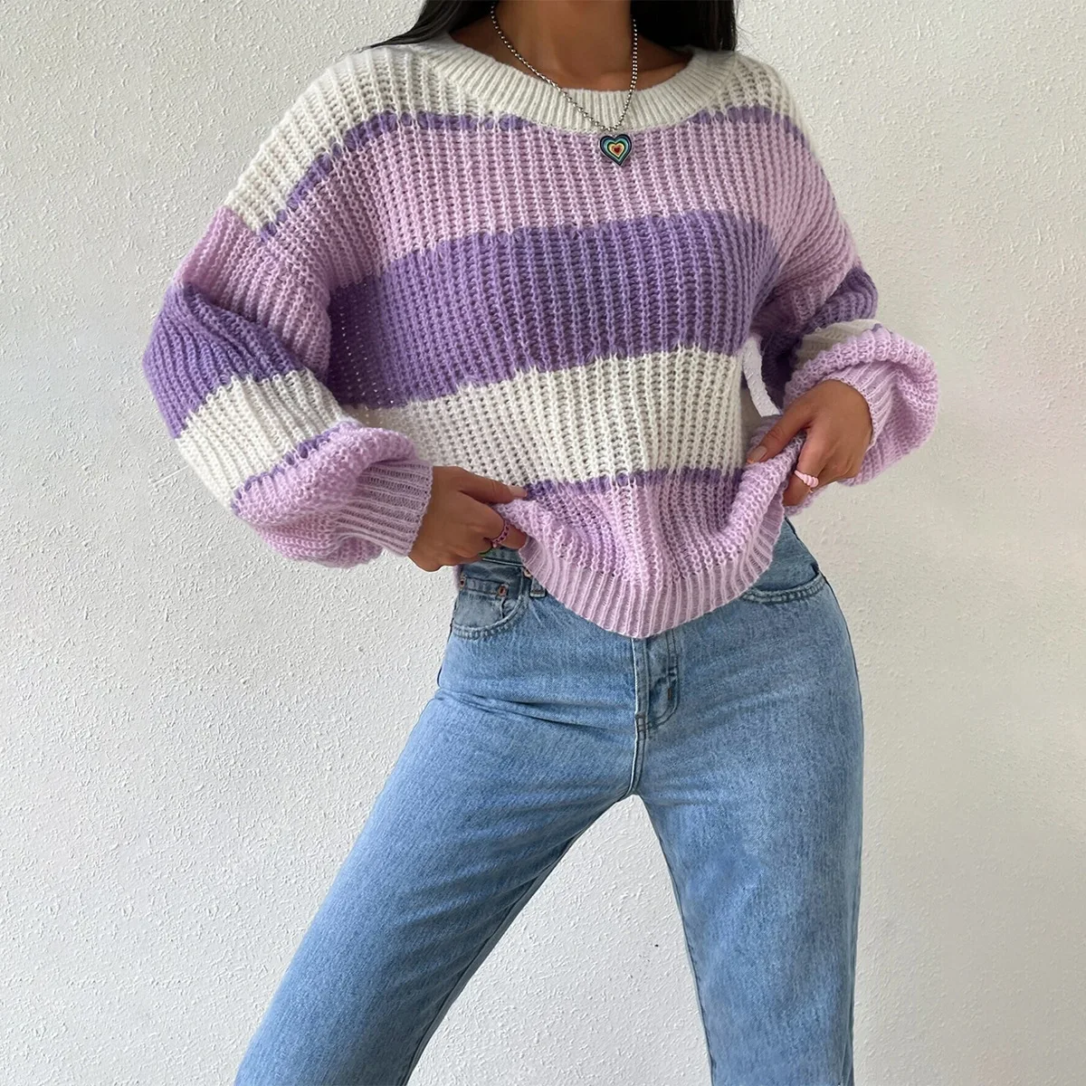 Pullover Damen Winter Color Blocked Sweater Women's Loose And Versatile Long Sleeved Knitted Casual Top Prendas De Punto Nuevas