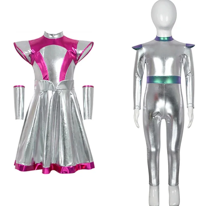 

COSda@Adult Kid Alien Costume Jumpsuit Dress Ai Artificial Intelligence Astronaut Robot Character Halloween Stage Performance Cl