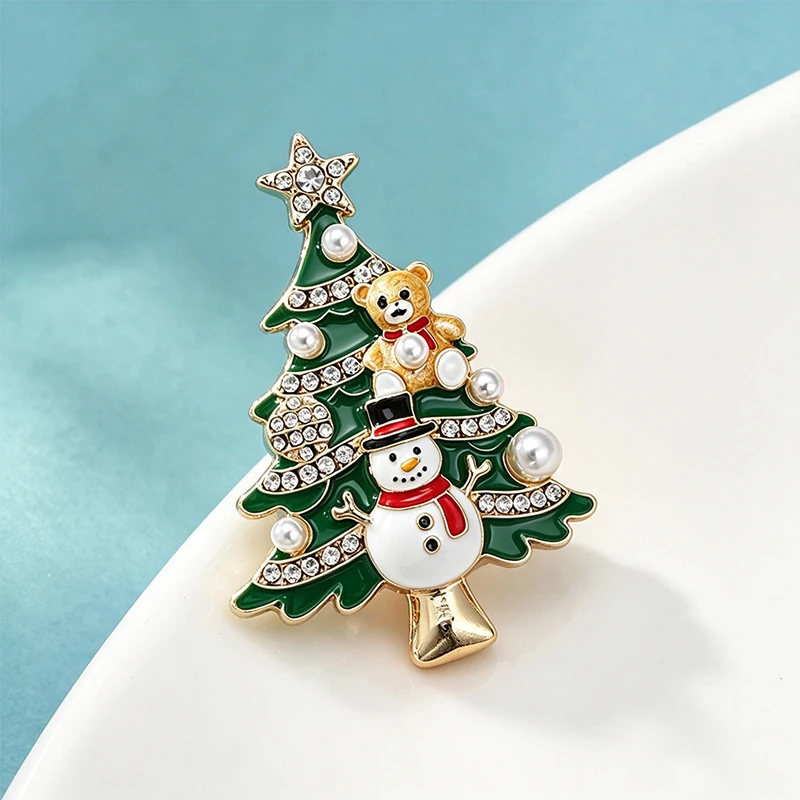Wuli&baby Schöne Schneemann-Weihnachtsbaum-Broschen für Damen, Unisex, Strass-Emaille-Kiefer-Brosche, Neujahrspflanzen-Pin, Geschenke – Detail 5