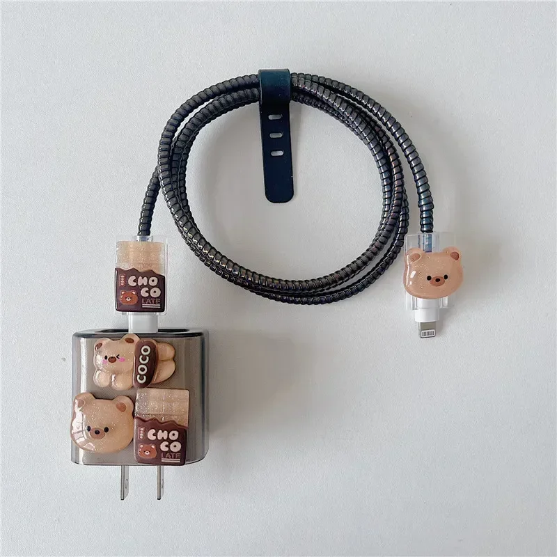 1 Set Cartoon Cable Protector Cover Kawaii Animal Charger Cable Protector Set Cute 18/20W Wire Charger Data Cable Line Protect