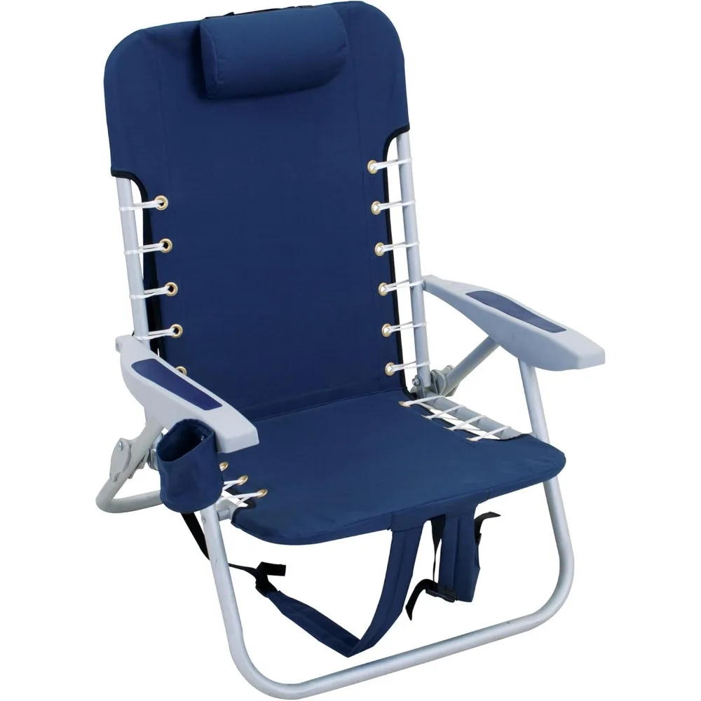 Beach Lace-Up Suspension Folding Beach Chair, Navy , 44.7