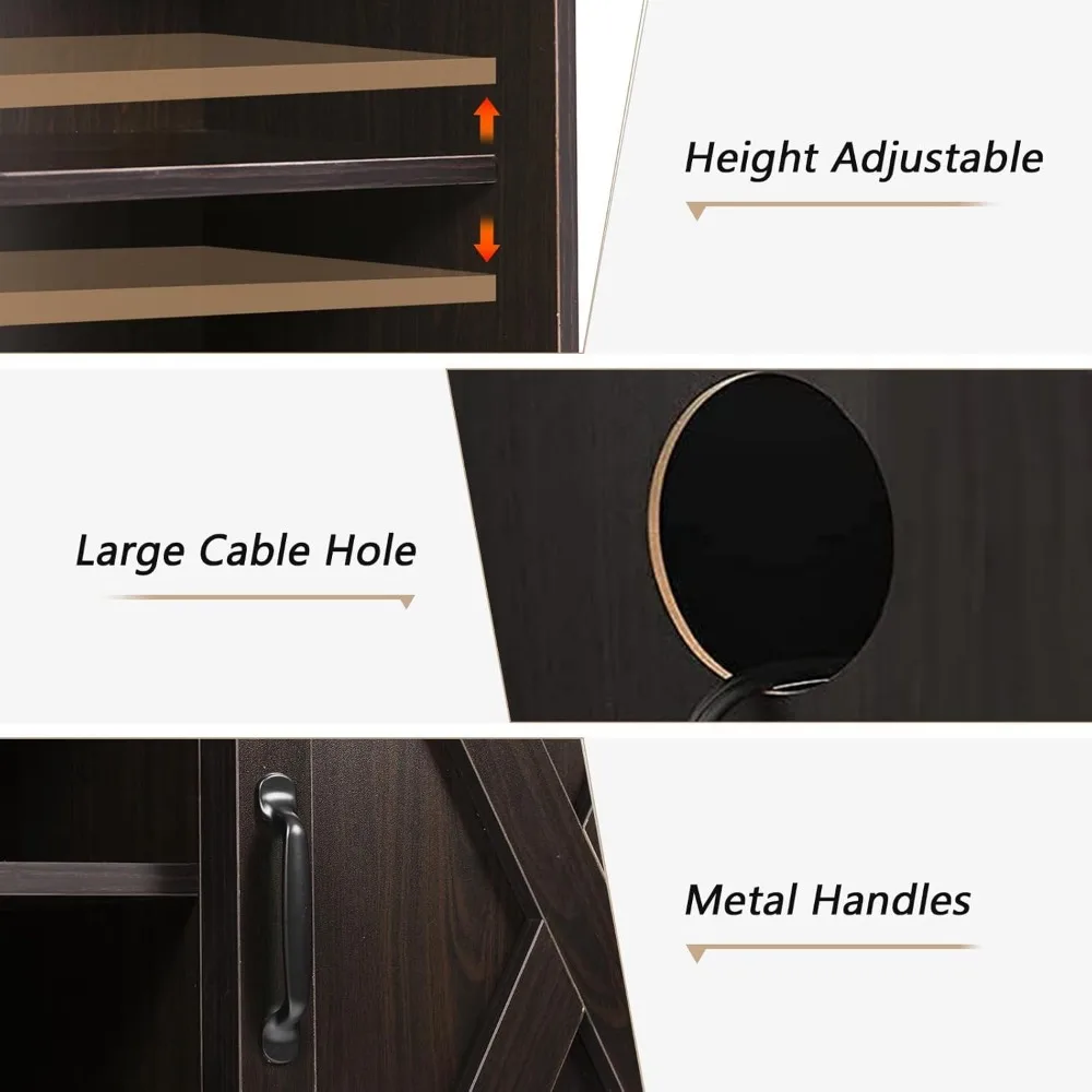 65インチテレビスタンド、スライド式納屋ドア付き、エスプレッソエンターテイメントセンター、大型テレビ用収納キャビネット