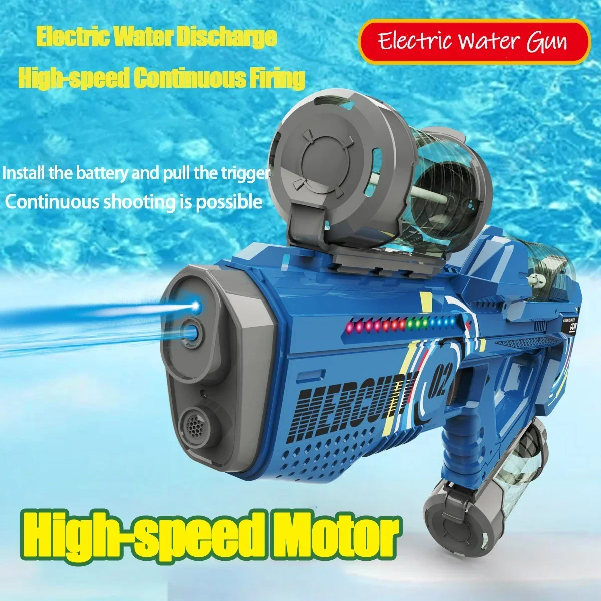 Automatic Summer  Electric Water Gun with Light Rechargeable Continuou Firing Party Game Kids Space Splashing Toys for Boys Gift