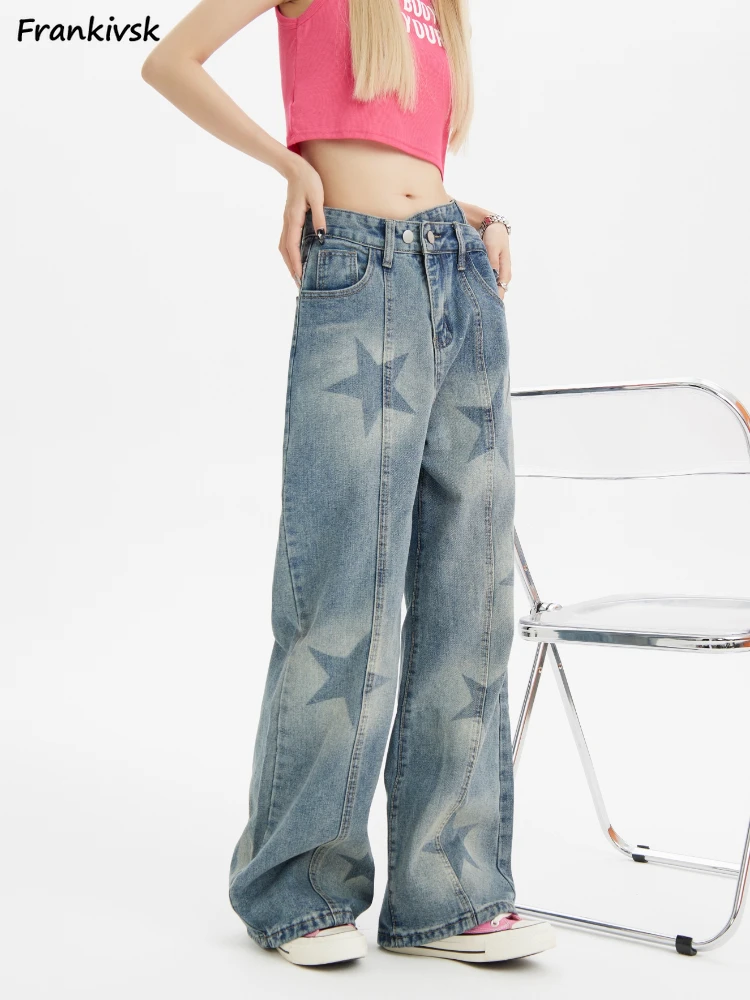 

Geometric Jeans Women Schoolgirls Stylish Washed High Street American Style Personality Mops Pantalones Outer Vitality Ins Y2K