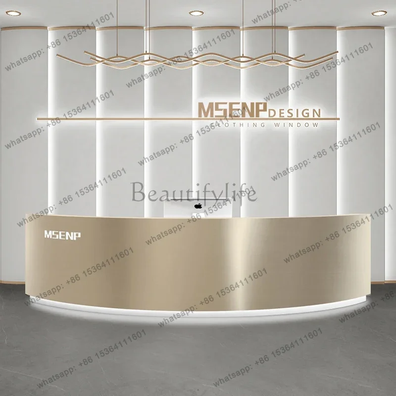 PG Storage Front Desk Reception Counter White Silver Arched Classic Reception Desks Beauty Salon Mostrador Recepcion Furniture
