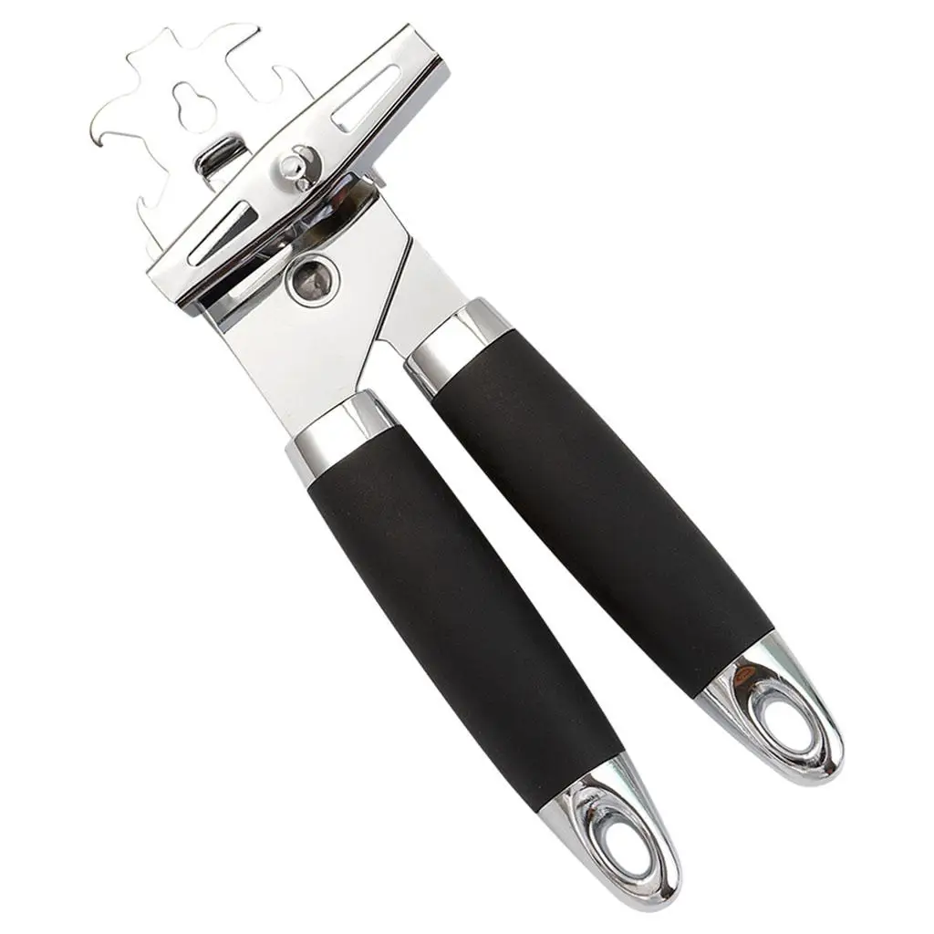 Stainless Steel Can Opener Heavy Duty Manual 3-in-1 Multifunction Kitchen Tool Non-slip Grip for Beer Jar Tin Lid Bottle