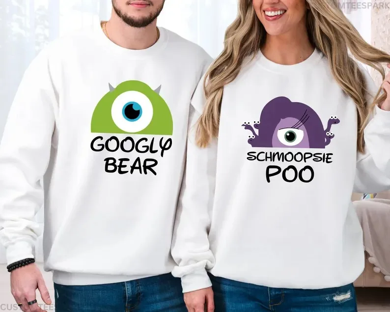 ديزني مونستر إنك جوجلي بير آند شموبسي براز كارتون طباعة بنين بنات الأزواج Crewneck البلوز مريح أنيق الخريف الشتاء