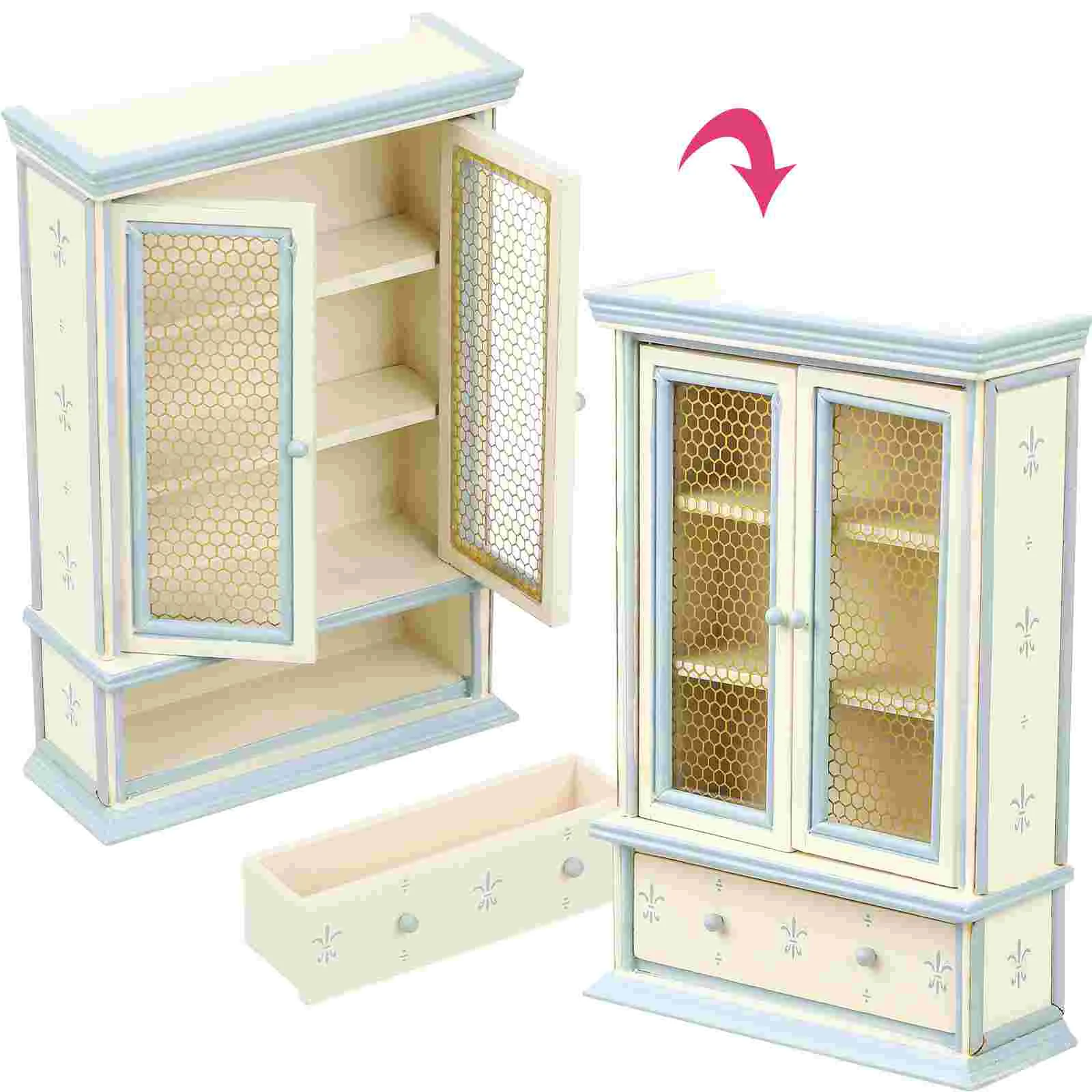 Toddlers Toys Dollhouse Bookshelf Cabinet Model Decorations Miniature Portable Beige Decors Furniture Accessories