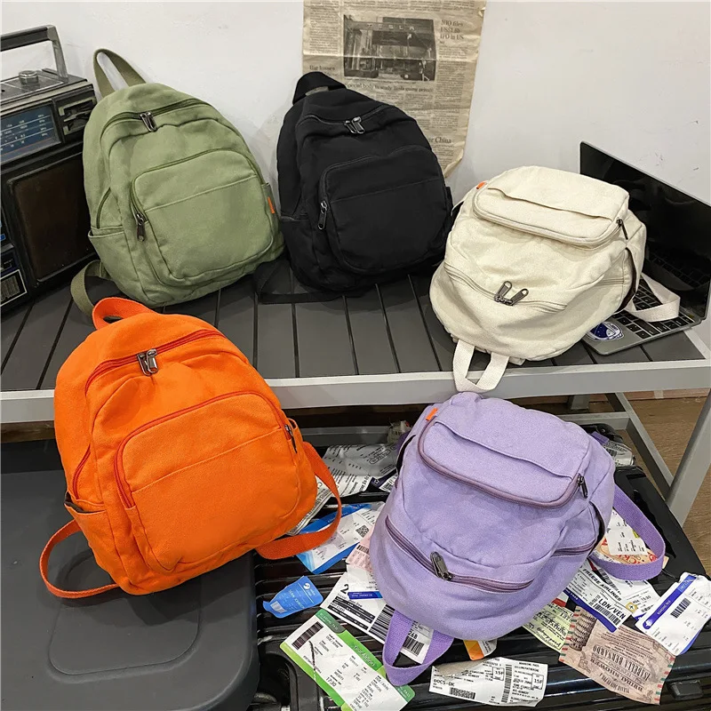 

Women'S Backpack Solid Color Female Multi-Pocket Casual Man Travel Bag High Quality Schoolbag For Teenage Girl Book Knapsack