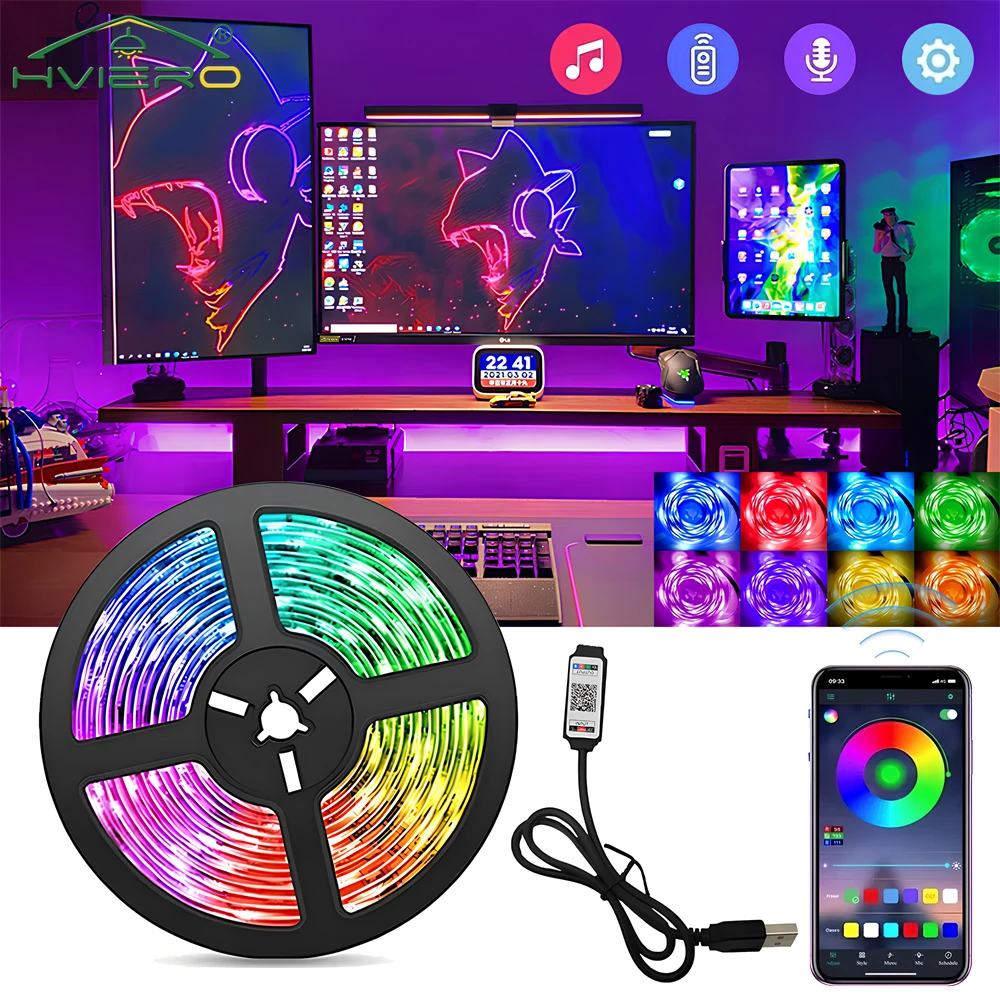 

Светодиодная лента, 5 В, USB, 24 клавиши, Bluetooth, RGB 5050, Wi-Fi, пульт дистанционного управления, гибкая лента для украшения комнаты, меняющая цвет лампа, лента